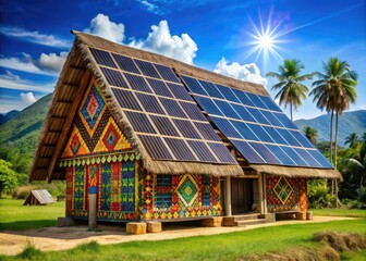 Solar Panels on Traditional Home, Rule of Thirds, Architectural Photography, Tribal Design, Sustainable Living, Energy Efficiency