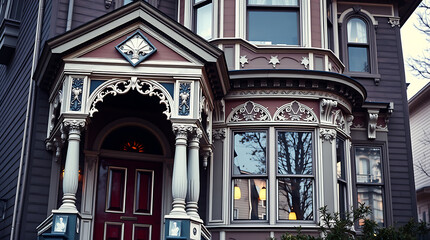 Victorian House Exterior with Ornate Porch and Bay Window