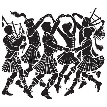 scottish dancers silhouette black and white clip art preview