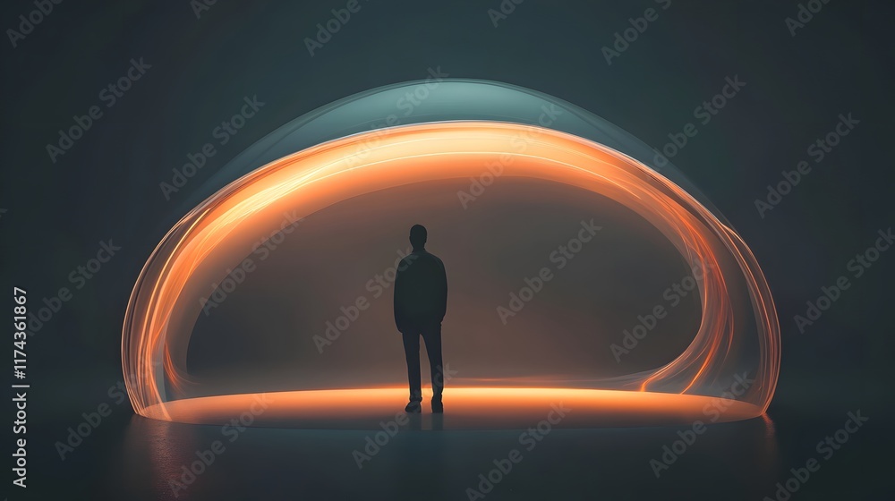 Poster dynamic light interaction with a solitary figure abstract space digital art futuristic environment l