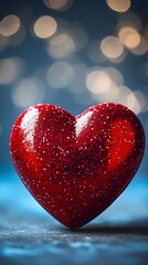 Fototapeta premium Sparkling Red Heart with Bokeh Background on Valentine s Day