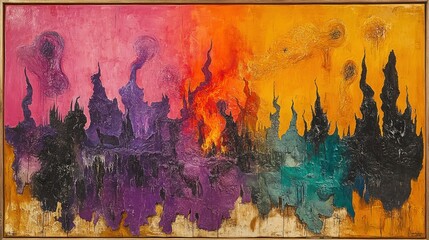 Abstract painting with vibrant colors and fluid shapes, evoking emotion and imagination.