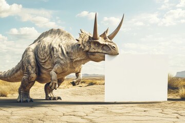 Fototapeta premium A dinosaur is standing in front of a white board