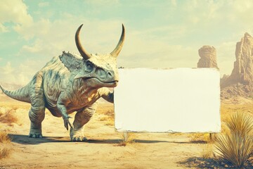 Fototapeta premium A dinosaur is standing in front of a white board