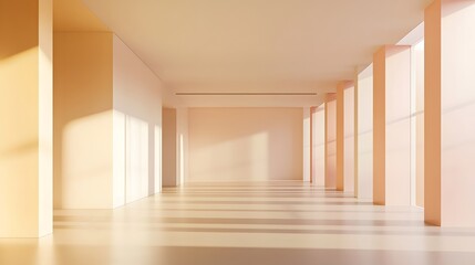 Fototapeta premium A spacious, empty exhibition hall with simple walls and a neutral color palette, offering flexibility for large product displays