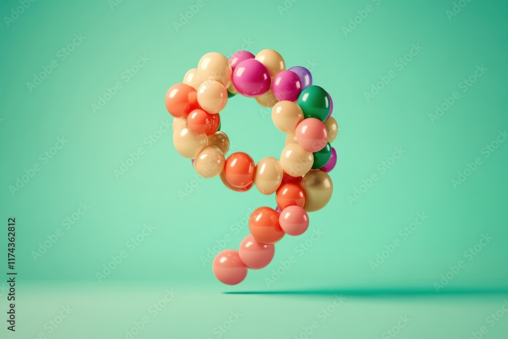 Poster a colorful string of balloons spell out the number nine