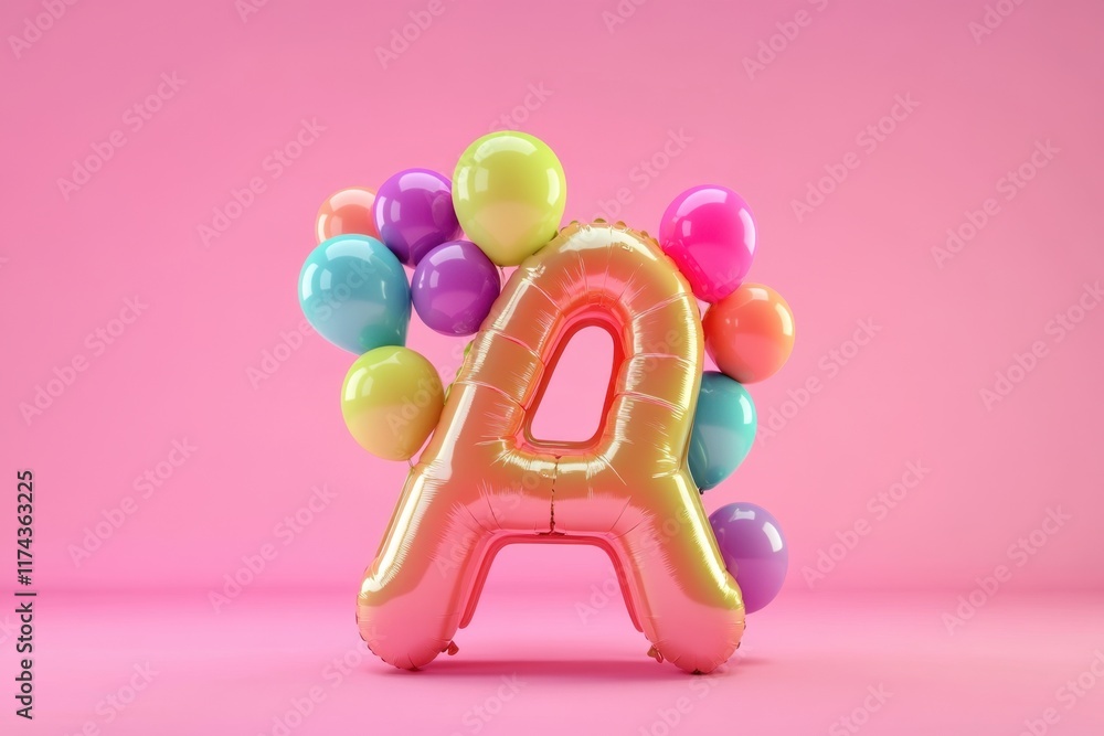Poster a large balloon letter a is surrounded by a colorful array of balloons