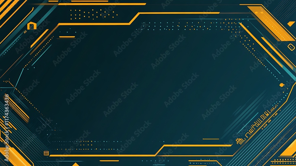 Poster abstract tech background with orange and teal lines