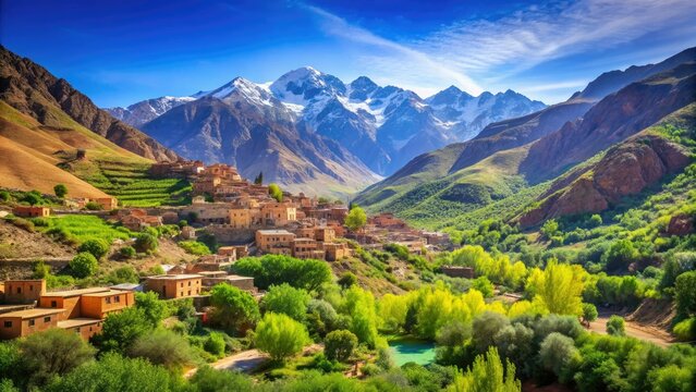 Stunning Mountain Scenery, Aroumd, Toubkal National Park, Morocco - AI Photo