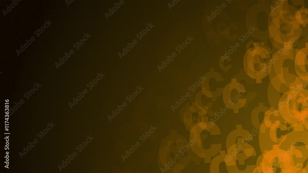 Poster yellow cent symbol shapes are moving from the bottom right of a gradient grid abstract background, h