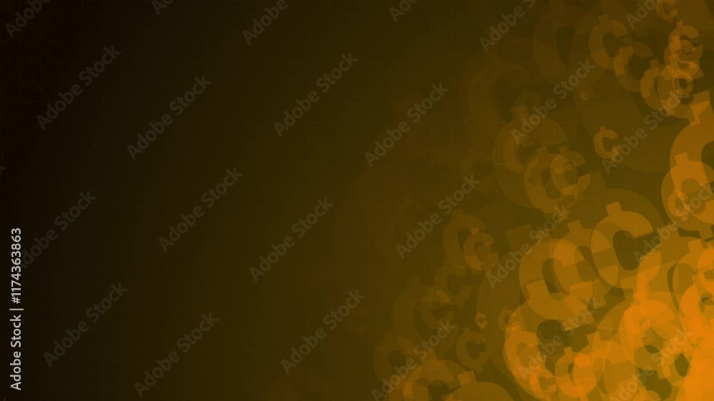 Poster yellow cent symbol shapes are moving from the bottom right of a gradient grid abstract background, h