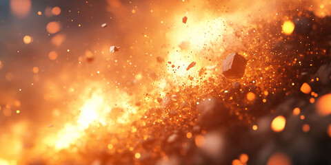 Obraz premium An image depicting a fiery explosion with glowing debris and intense light.