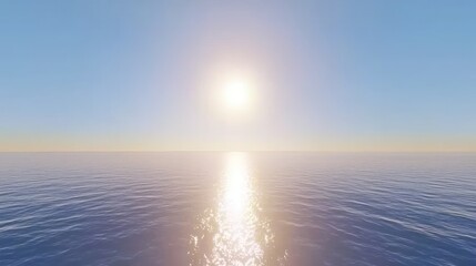 Obraz premium A serene seascape with a bright sun reflecting on calm waters.