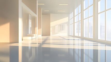 Obraz premium A bright and airy showroom with smooth flooring and wide walls, creating an open space for a product display area with plenty of room for text space