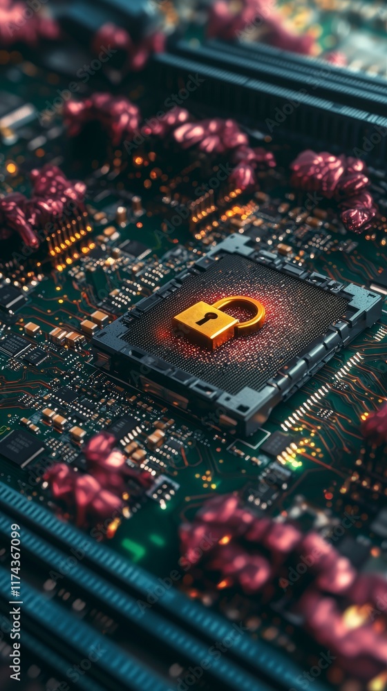 Poster futuristic motherboard secure data encryption concept