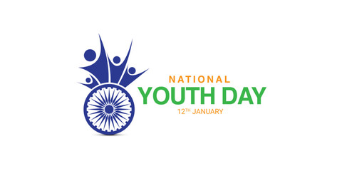 January 12 Happy Indian National Youth Day logo background design, greeting card, Social Media profile cover post, Youth Day concept idea celebration vector illustration, Indian National Youth Day 