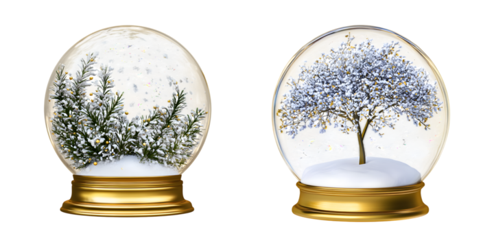 set of gold empty snow globe isolated on transparent background, cut out