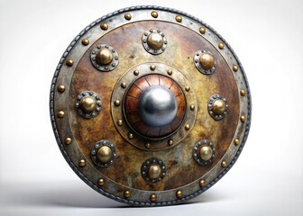 Surreal Medieval Round Shield, Rivets, Reflection
