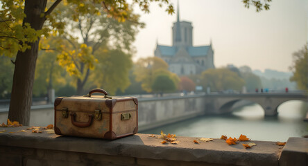 Vintage Suitcase Autumn Cityscape