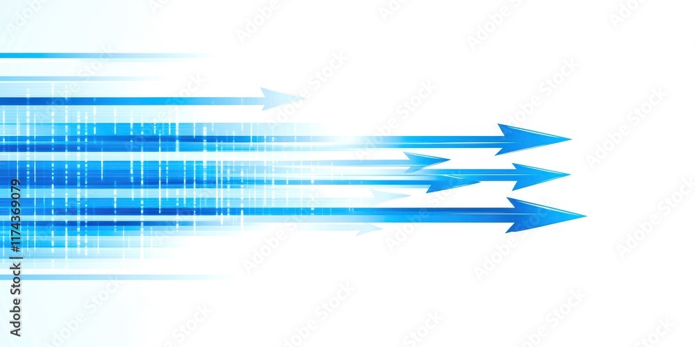 Poster blue and white background with arrows pointing in different directions