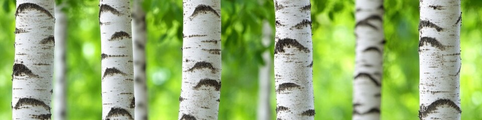 Fototapeta premium Bright green forest with white birch trees creating a serene atmosphere in a sunlit setting