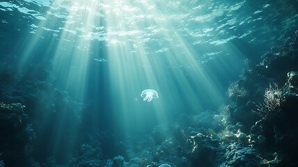Sunbeams Illuminate Jellyfish in Underwater Paradise