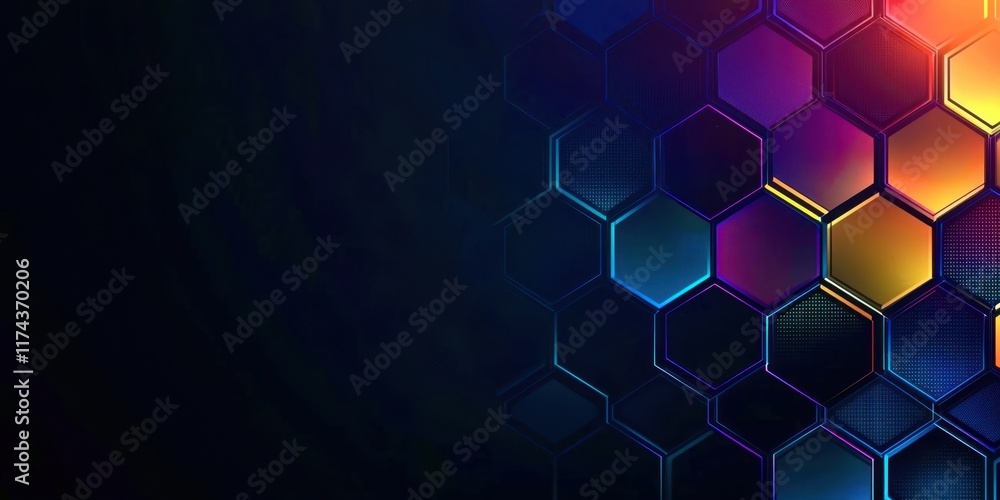 Poster Colorful hexagonal background with a black border
