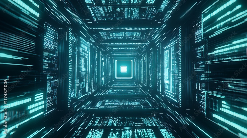 Poster digital data corridor a virtual reality tunnel