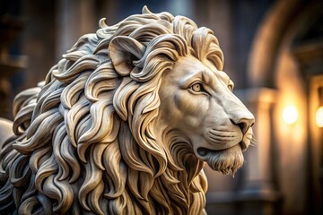 Obraz premium Tilt-Shift Lion Sculpture, Majestic Stone Mane, Studio Art