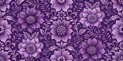 Richly detailed, high-end seamless purple flower pattern for interior design