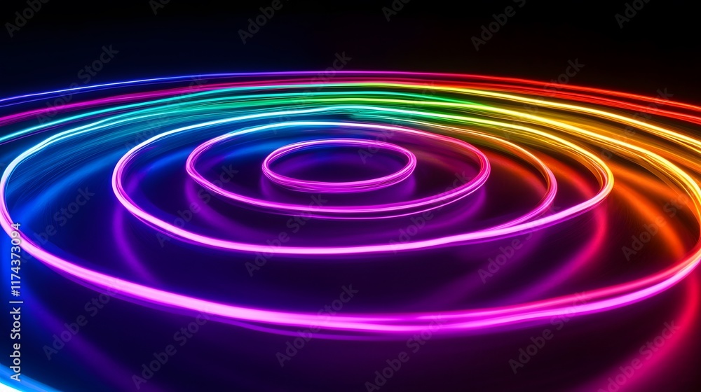 Poster dynamic colorful light waves creating circular patterns digital art abstract environment vibrant vie