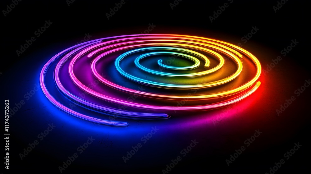 Poster vibrant spiral light patterns abstract studio digital art dark background close-up colorful design f