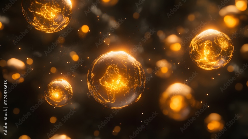 Aufkleber illuminated energy bubbles abstract digital space high-resolution visuals sci-fi environment close-u