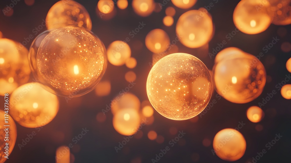 Poster glowing floating orbs abstract setting visual art ethereal environment close-up view digital concept