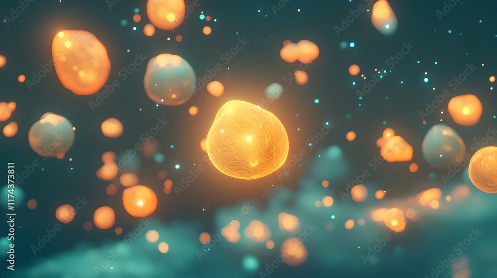 Poster exploring microscopic life forms underwater lab animation digital environment close-up view science 
