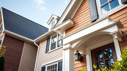 Fototapeta premium Residential Homes with Varying Exterior Siding and Architectural Details