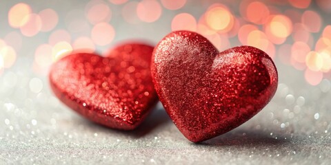 Obraz premium Interconnected red heart tokens with a subtle sparkle, harmony , affection