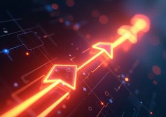 Fototapeta premium Digital arrows pointing upward in a futuristic design with glowing lines and circuits