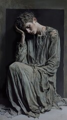 Obraz premium The Weight of Sorrow: A poignant sculpture depicting profound sadness and desolation