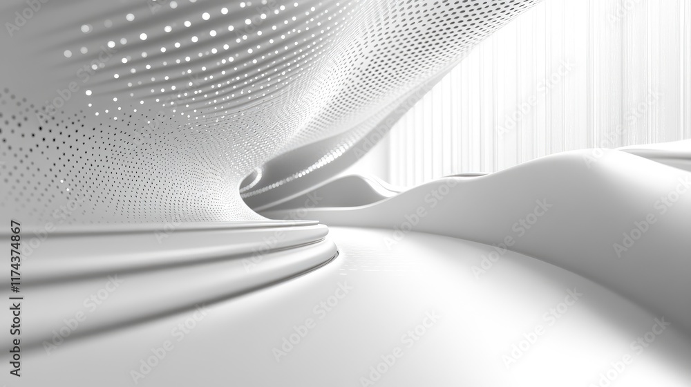 Aufkleber A white abstract background with curved lines and dotted shapes, creating a modern architectural interior design concept. Ideal for architectural design, modern interior concepts, and futuristic space
