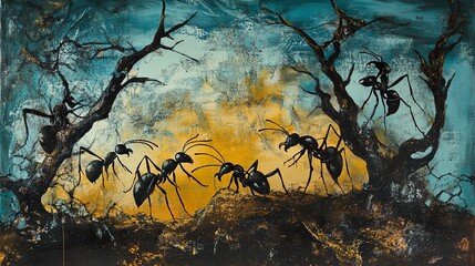 Ants in the Golden Hour: A Surreal Nature Painting