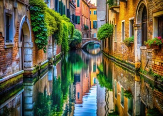 Fototapeta premium Venice Canal Macro Photography AI Art, Detailed Close-up, Water Reflections