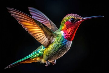 Fototapeta premium Vibrant Hummingbird Flight, Black Background, Food Photography Style