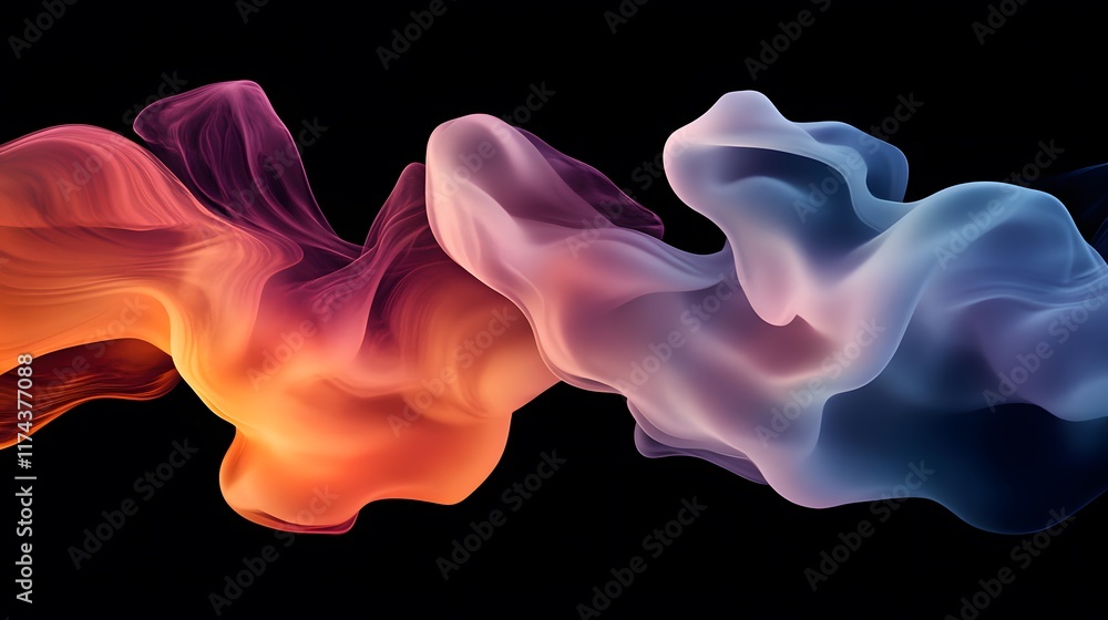 Poster dynamic colorful abstract swirls digital art visual design black background artistic perspective con