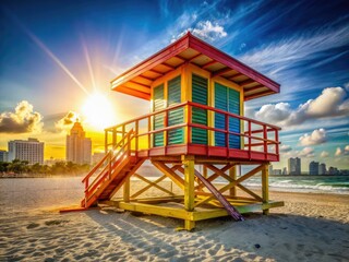 Vibrant South Beach Lifeguard Tower, Miami Beach, AI Art