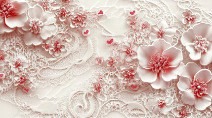 Delicate floral lace pattern with soft pink flowers on warm white base