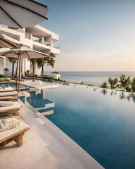 Obraz premium luxury beach resort, ocean view villa, beachfront property, private beach, exotic resort, tropical paradise, luxury hotel, scenic beach, villa with pool, waterfront villa, sun-soaked resort, tropical 