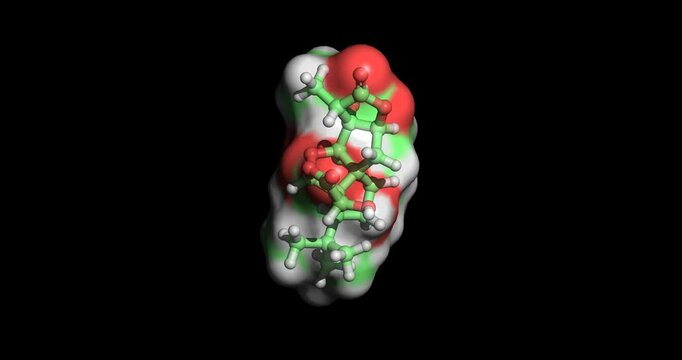 Ginkgolide A, platelet activating factor antagonist, 3D molecule spinning, 4K