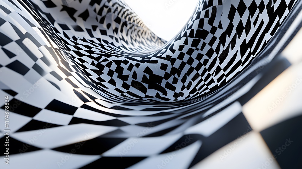 Poster dynamic movement of checkered patterns abstract space 3d render futuristic environment aerial view v