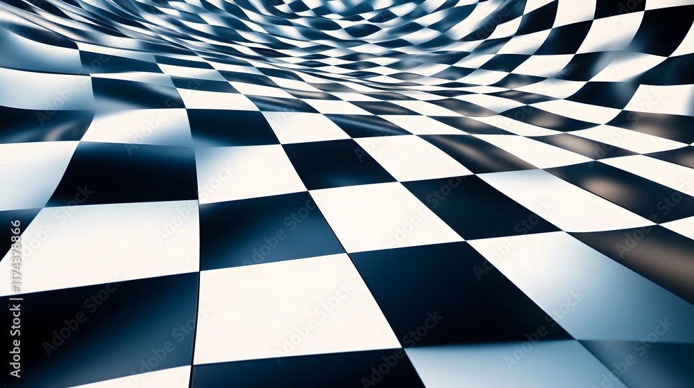 Poster dynamic checkered pattern abstract space visual art digital environment perspective motion concept